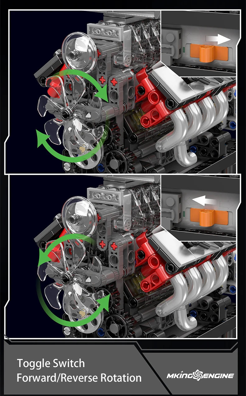 Mould King 10225, juguetes de motor técnico, conjunto de bloques de construcción de motor motorizado V8