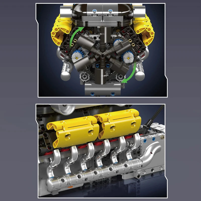 Mould King 10202 juguetes de motor de coche técnico el supercoche motorizado V12 + bloques de construcción de transmisión