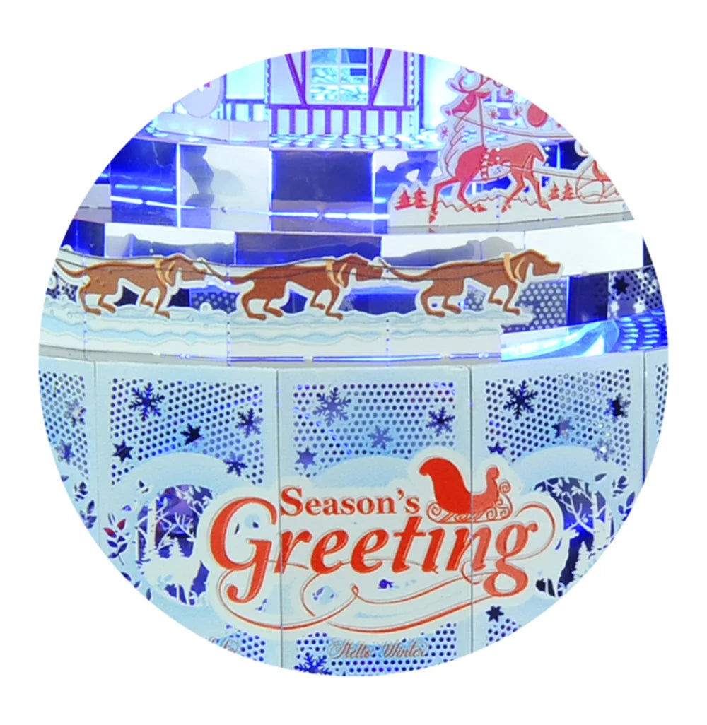 Microworld-rompecabezas de Metal 3D con tema de invierno, caja de música giratoria, Kits de modelos, rompecabezas DIY