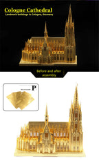 Microworld-rompecabezas de Metal de construcción 3D, Kits de modelos de edificios de catedral de Colonia
