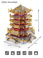 Microworld-rompecabezas de Metal 3D, edificio clásico chino, torre de grulla amarilla