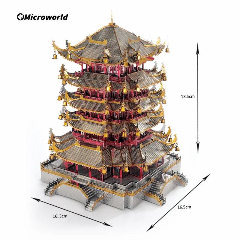 Microworld-rompecabezas de Metal 3D, edificio clásico chino, torre de grulla amarilla