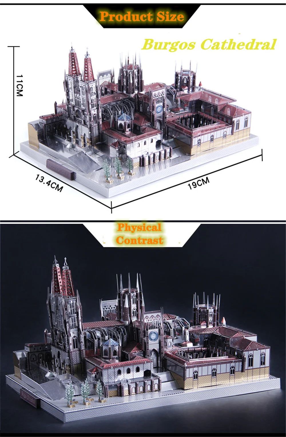 Microworld-rompecabezas de Metal 3D, modelo de construcción de Catedral de Burgos español, Kits de ensamblaje, rompecabezas educativo de corte láser