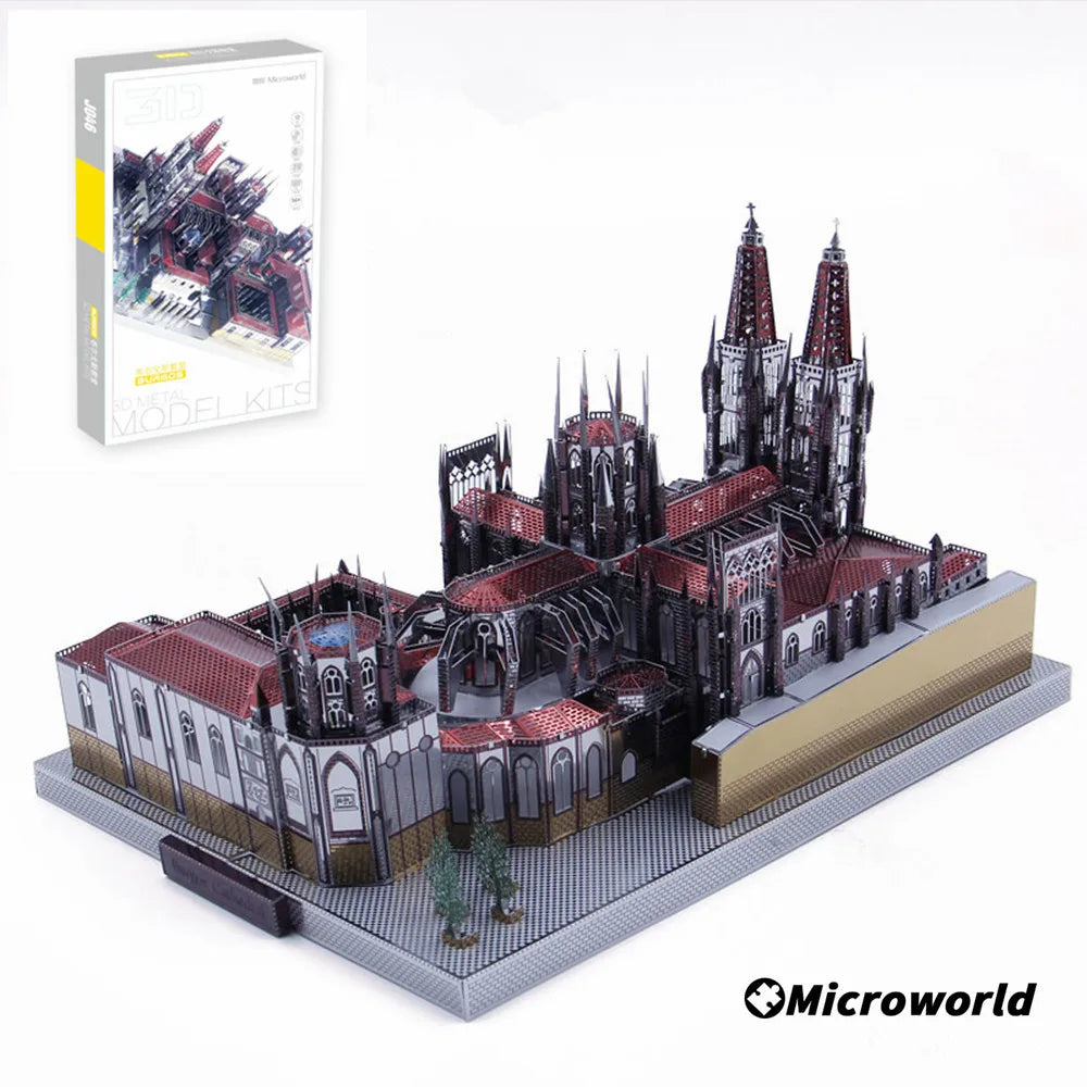 Microworld-rompecabezas de Metal 3D, modelo de construcción de Catedral de Burgos español, Kits de ensamblaje, rompecabezas educativo de corte láser