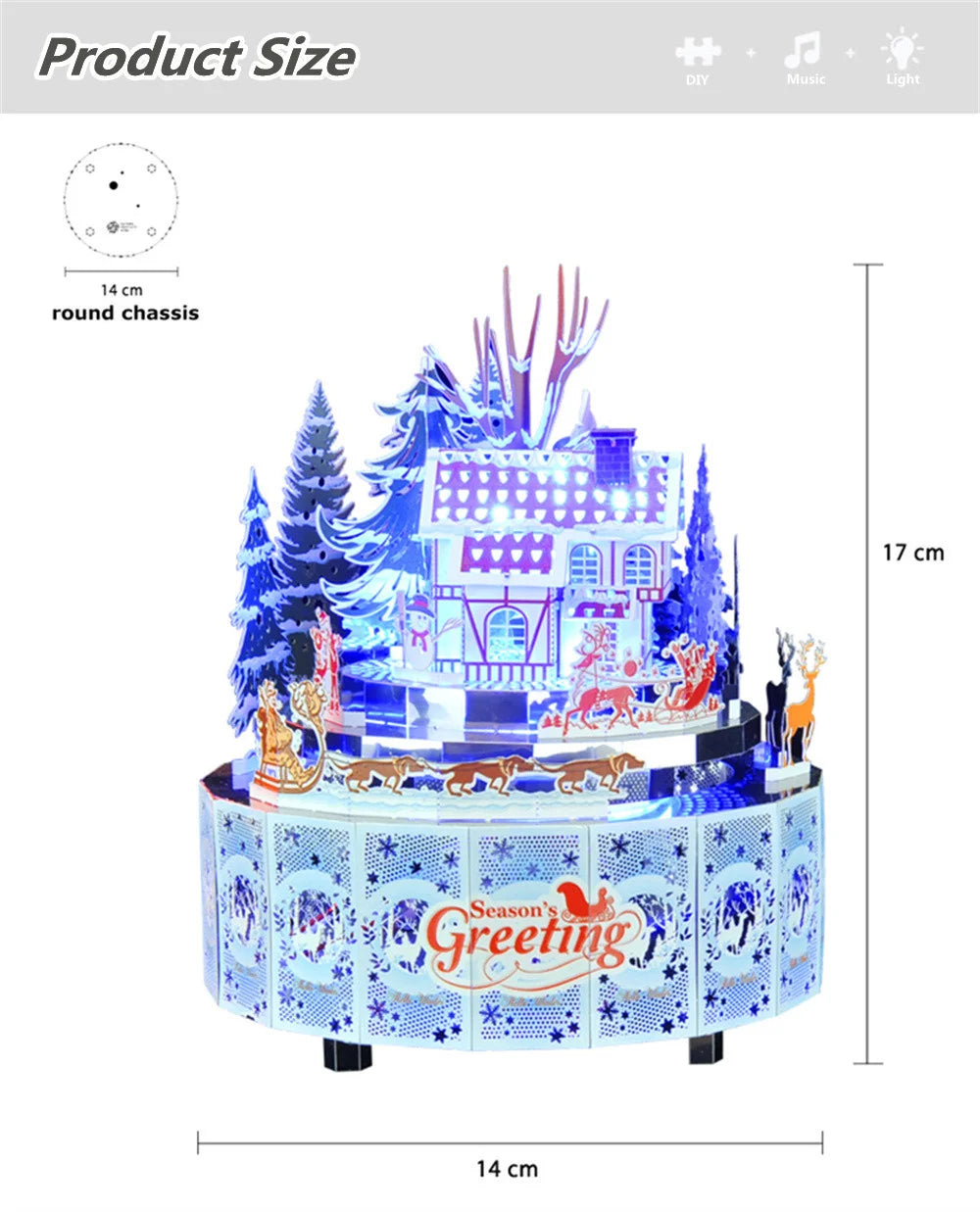 Microworld-rompecabezas de Metal 3D con tema de invierno, caja de música giratoria, Kits de modelos, rompecabezas DIY