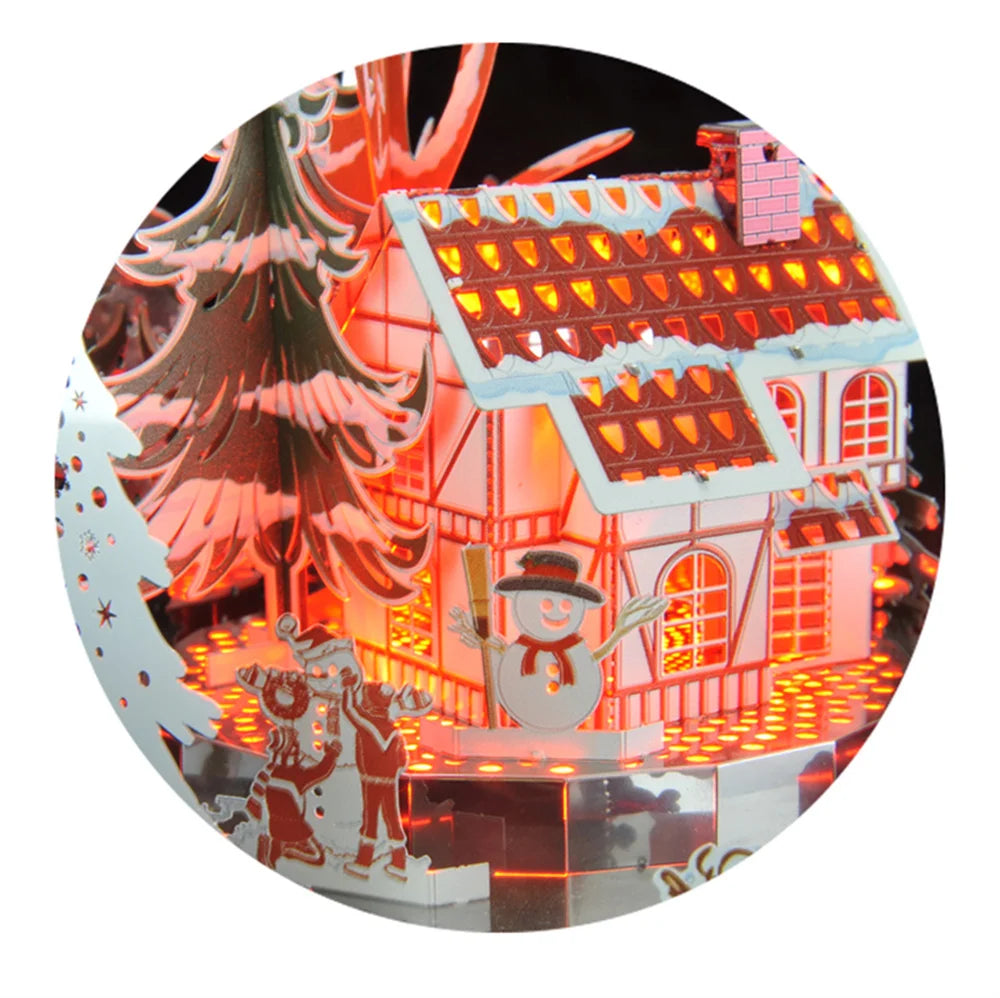 Microworld-rompecabezas de Metal 3D con tema de invierno, caja de música giratoria, Kits de modelos, rompecabezas DIY
