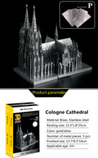 Microworld-rompecabezas de Metal de construcción 3D, Kits de modelos de edificios de catedral de Colonia
