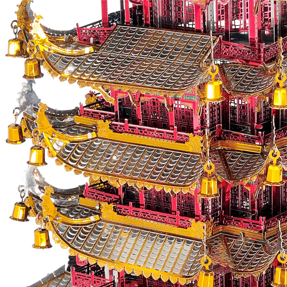 Microworld-rompecabezas de Metal 3D, edificio clásico chino, torre de grulla amarilla