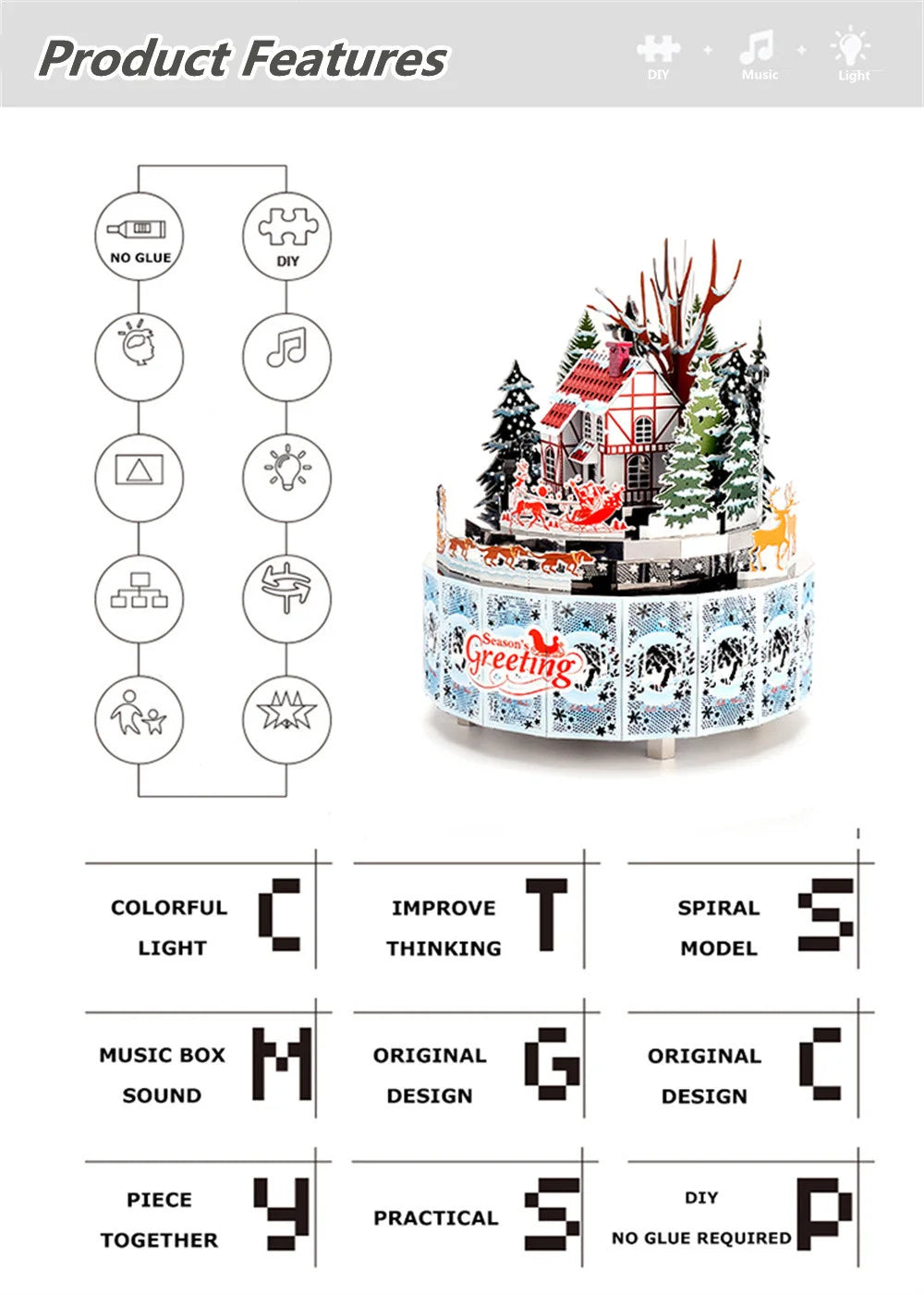 Microworld-rompecabezas de Metal 3D con tema de invierno, caja de música giratoria, Kits de modelos, rompecabezas DIY