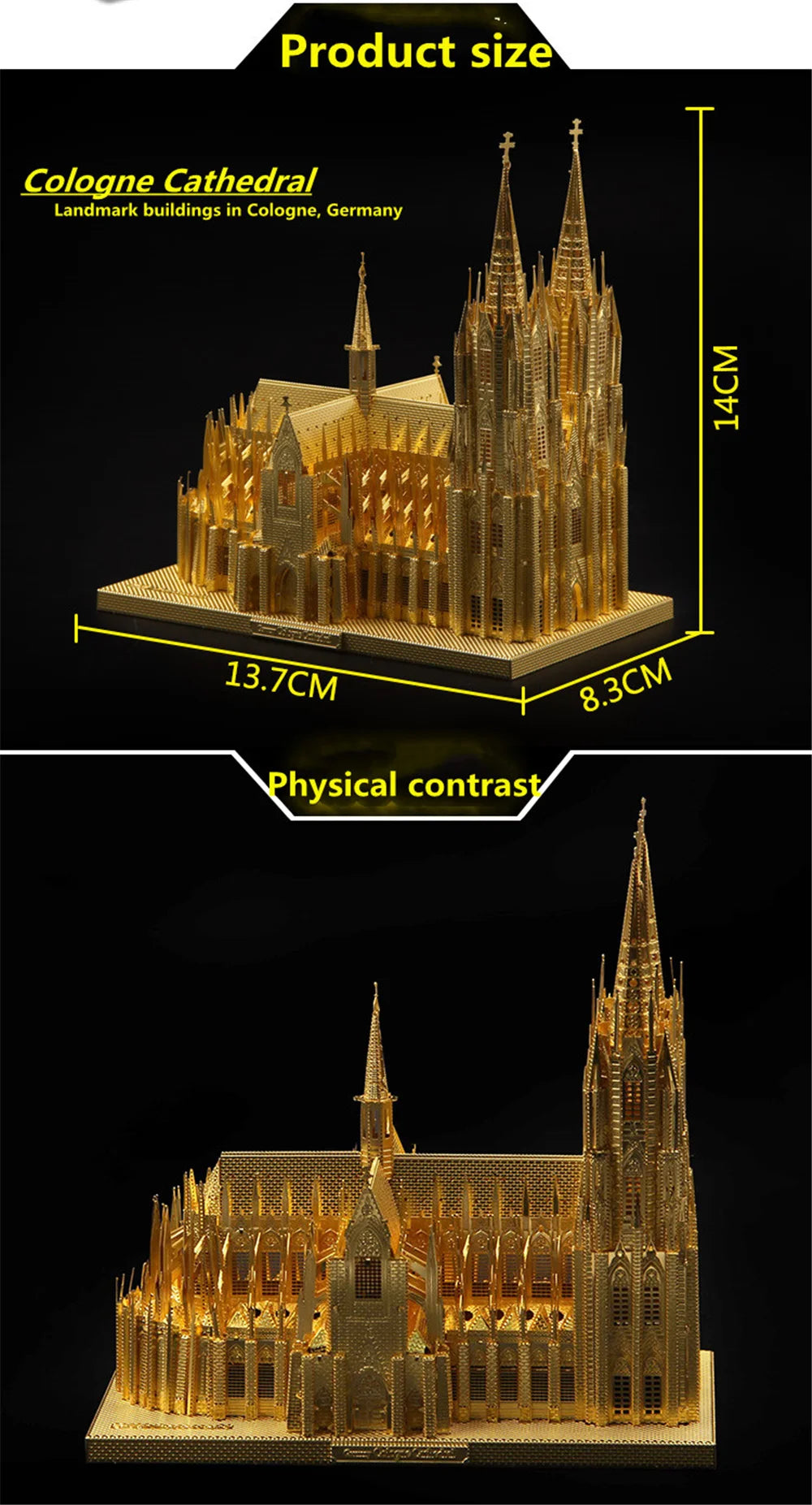 Microworld-rompecabezas de Metal de construcción 3D, Kits de modelos de edificios de catedral de Colonia