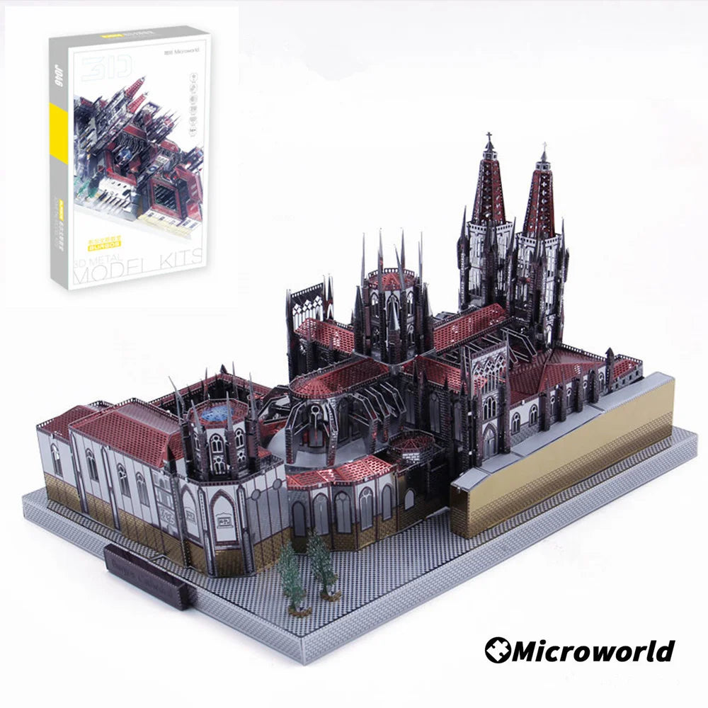 Microworld-rompecabezas de Metal 3D, modelo de construcción de Catedral de Burgos español, Kits de ensamblaje, rompecabezas educativo de corte láser