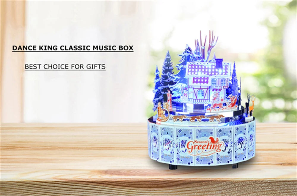 Microworld-rompecabezas de Metal 3D con tema de invierno, caja de música giratoria, Kits de modelos, rompecabezas DIY