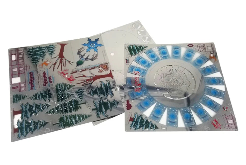 Microworld-rompecabezas de Metal 3D con tema de invierno, caja de música giratoria, Kits de modelos, rompecabezas DIY