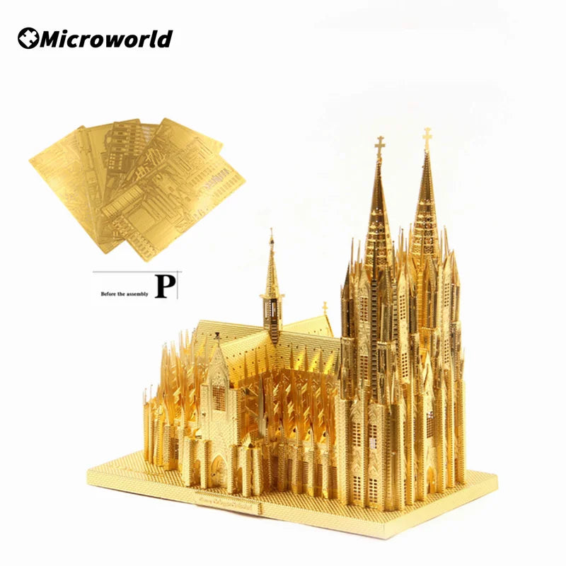 Microworld-rompecabezas de Metal de construcción 3D, Kits de modelos de edificios de catedral de Colonia