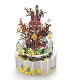 Microworld-rompecabezas de Metal 3D con tema de bosque, caja de música giratoria, modelo DIY con Kits de luces LED