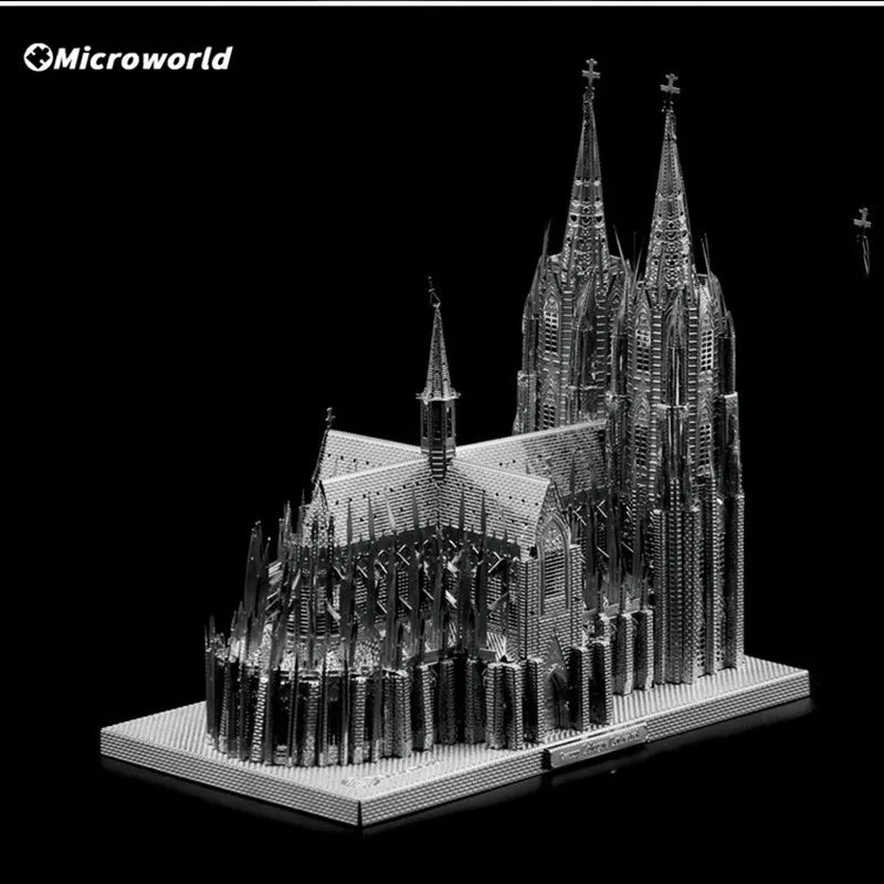 Microworld-rompecabezas de Metal de construcción 3D, Kits de modelos de edificios de catedral de Colonia