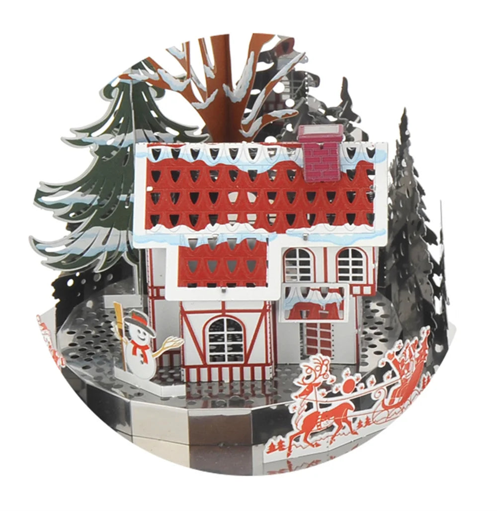 Microworld-rompecabezas de Metal 3D con tema de invierno, caja de música giratoria, Kits de modelos, rompecabezas DIY