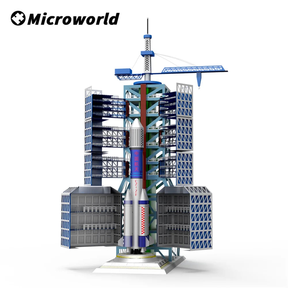 Microworld-juegos de rompecabezas de Metal 3D, Kits de modelos de centro de lanzamiento satelital chino, rompecabezas DIY con corte láse