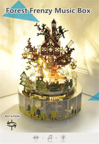 Microworld-rompecabezas de Metal 3D con tema de bosque, caja de música giratoria, modelo DIY con Kits de luces LED