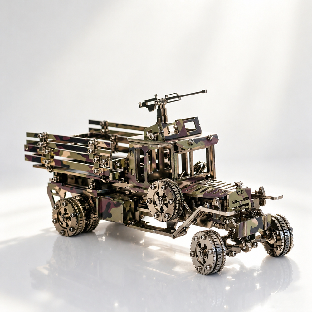 Camión Militar Camuflaje Mecánico Metal 3D
