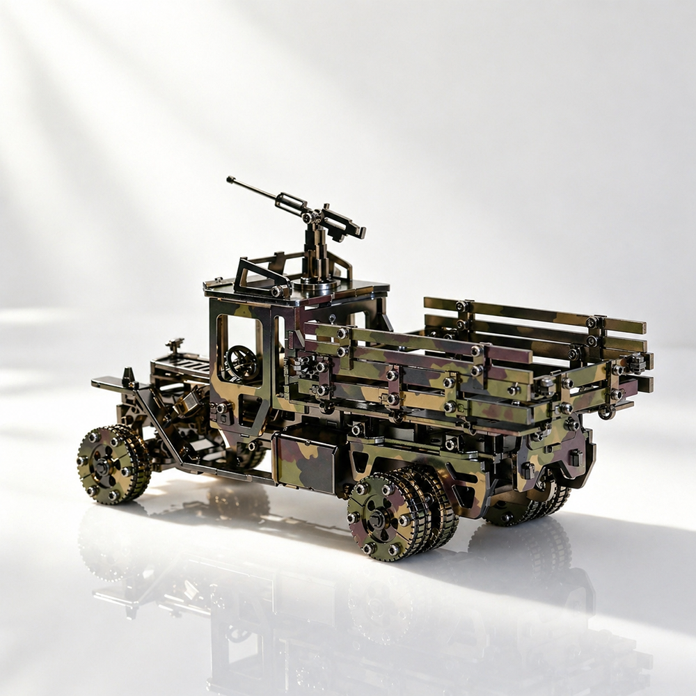Camión Militar Camuflaje Mecánico Metal 3D