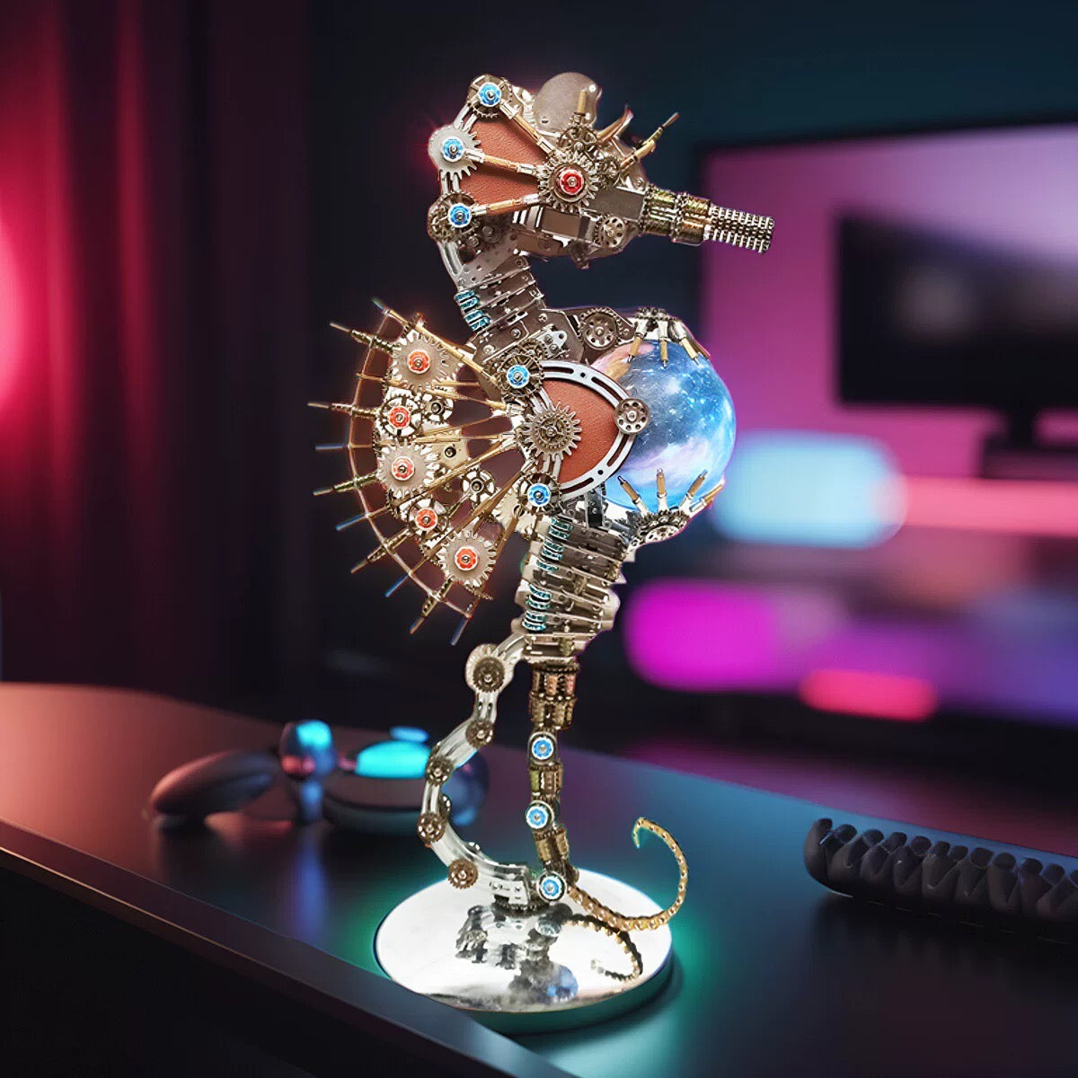 Caballito de Mar Steampunk Metal 3D con Luces 2100 piezas