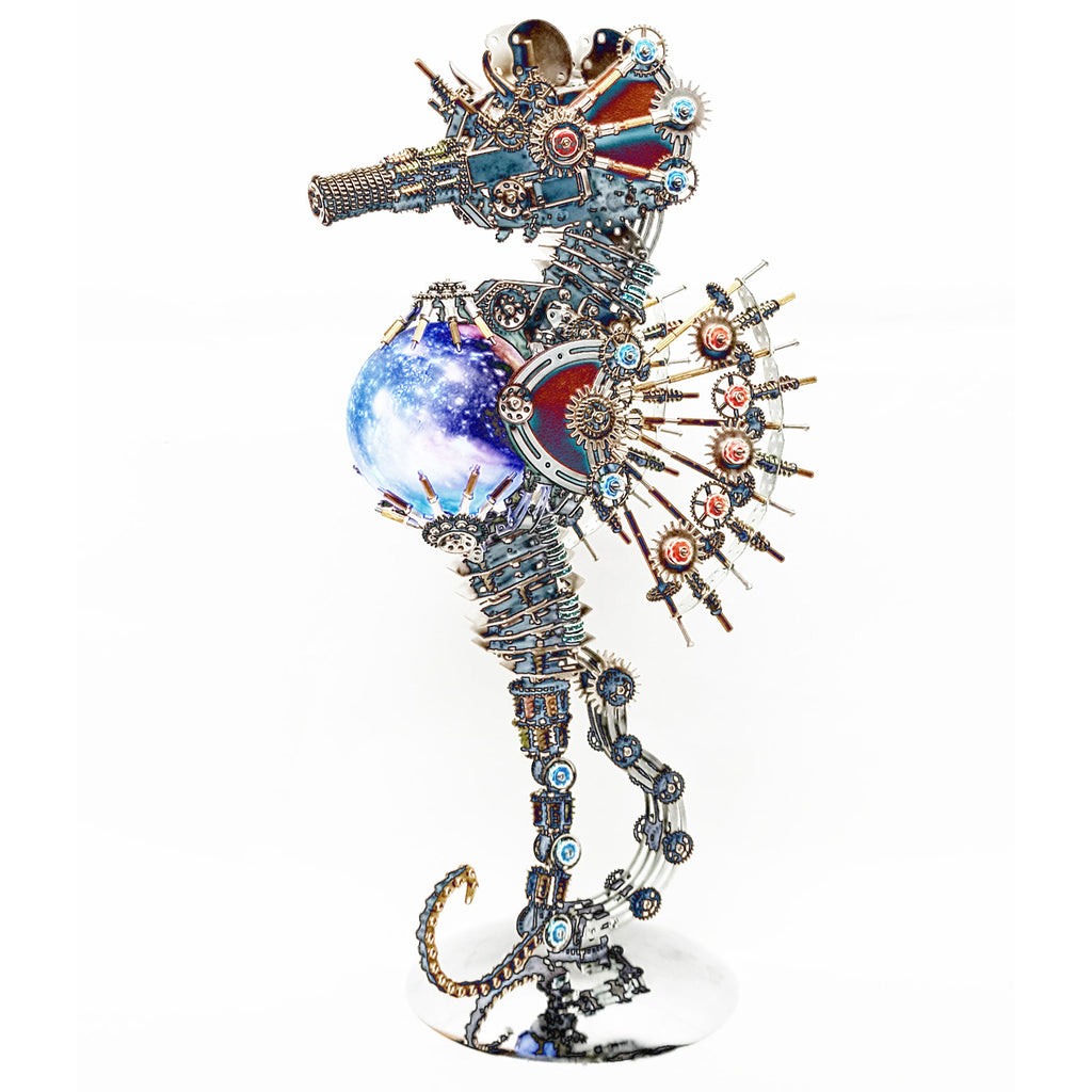 Caballito de Mar Steampunk Metal 3D con Luces 2100 piezas