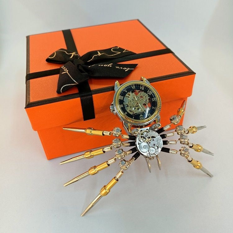 Araña Mecánica con Reloj Steampunk Metal 3D