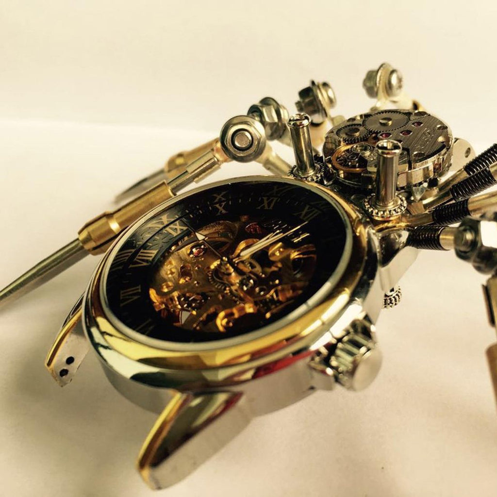 Araña Mecánica con Reloj Steampunk Metal 3D
