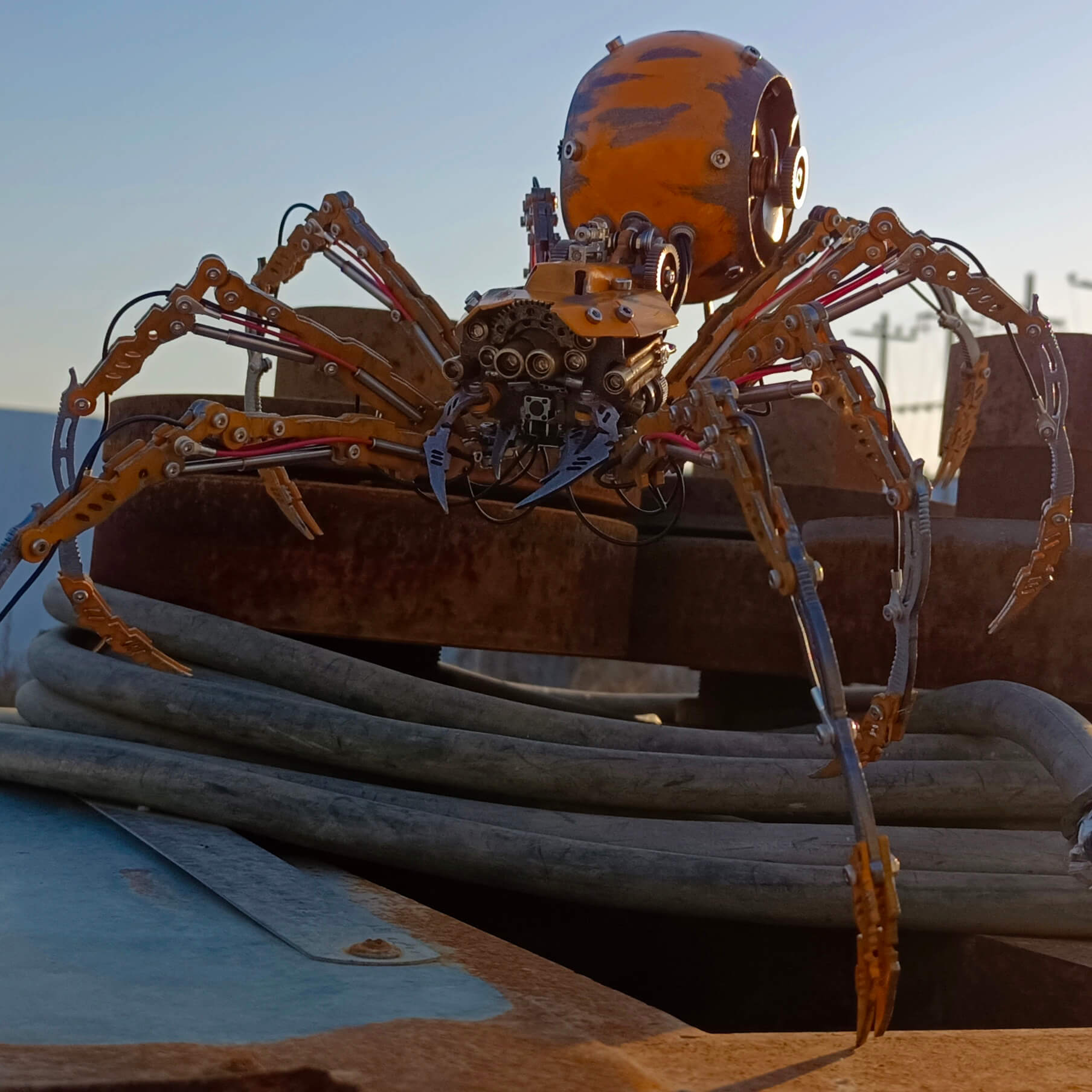 Araña Batalla Dañada Steampunk Metal 3D