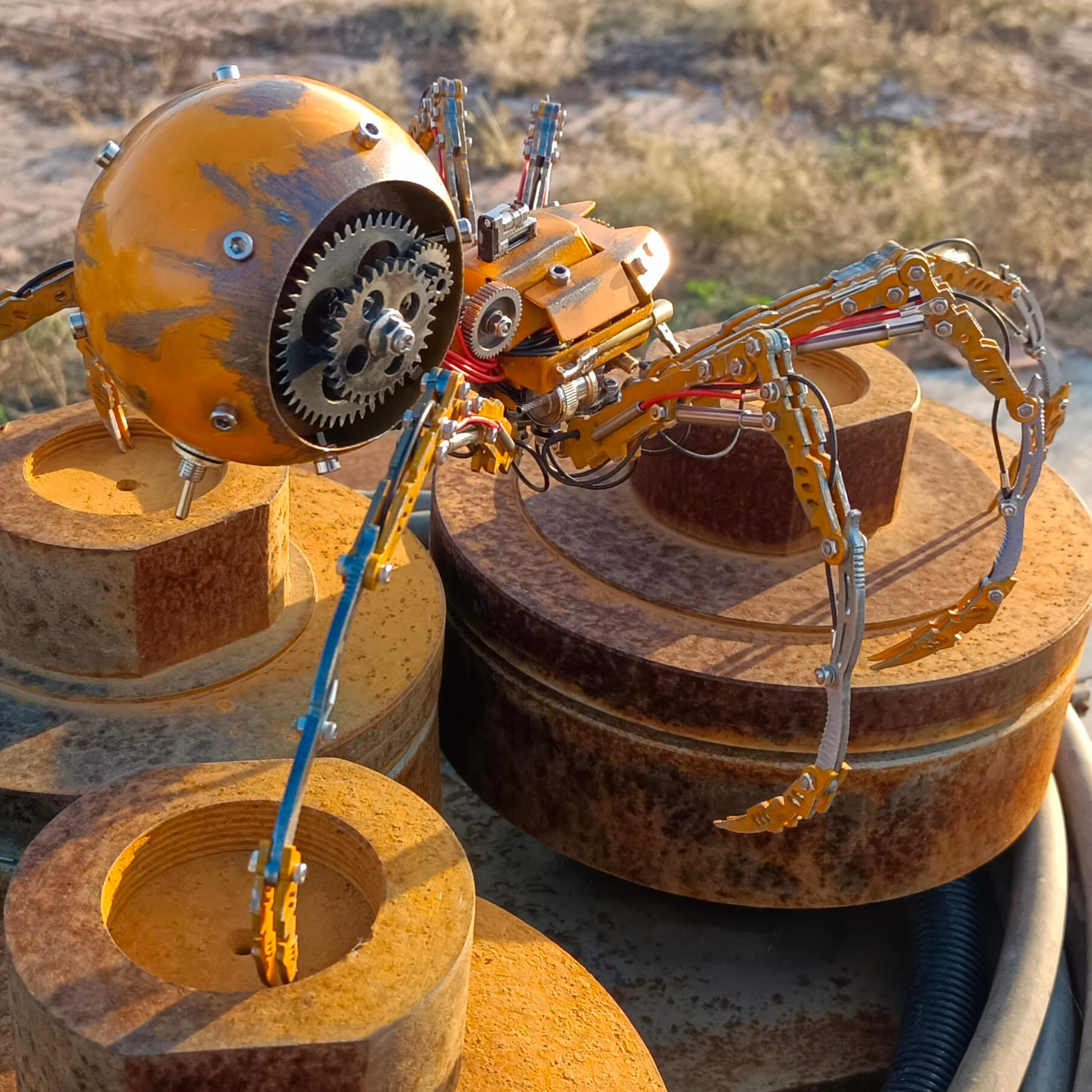 Araña Batalla Dañada Steampunk Metal 3D