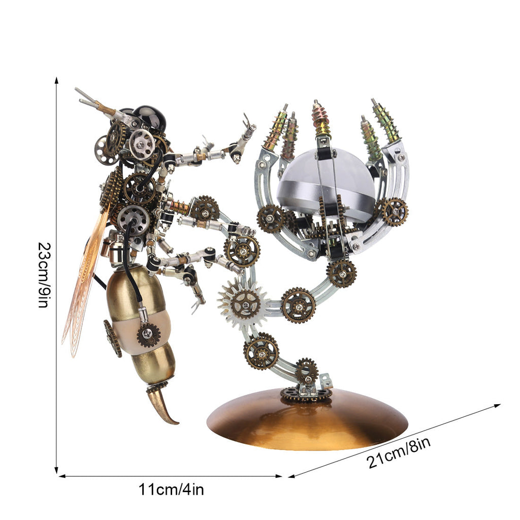 Avispa Steampunk Metal 3D con Base