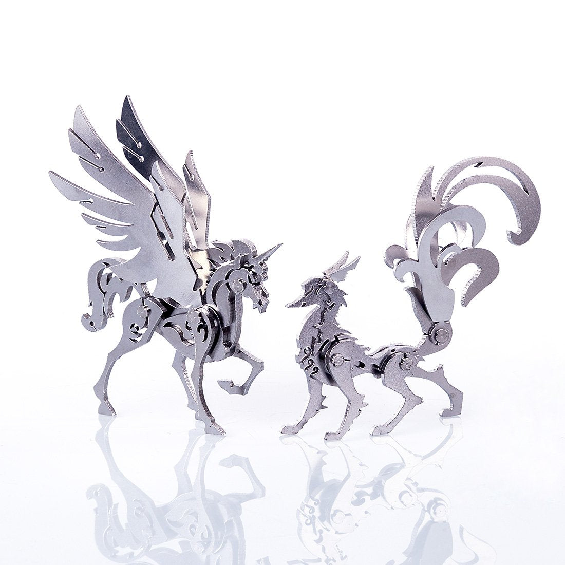 Pack 4 Figuras Metal 3D — Unicornio Lobo León Zorro