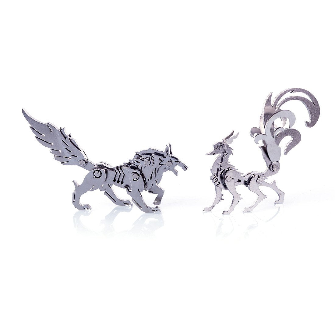 Pack 4 Figuras Metal 3D — Unicornio Lobo León Zorro