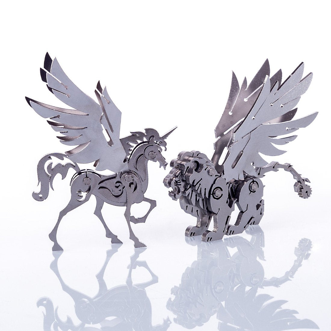Pack 4 Figuras Metal 3D — Unicornio Lobo León Zorro