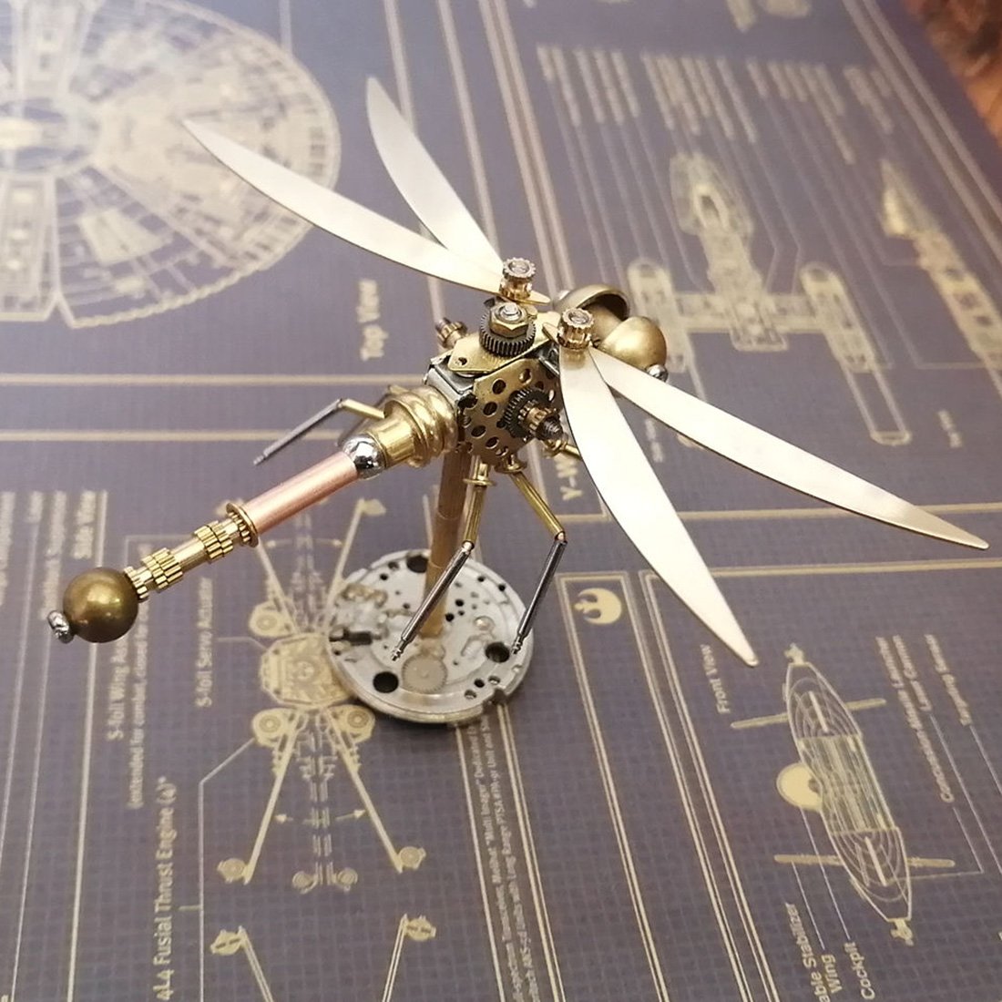 Libélula Steampunk Dorada Metal 3D