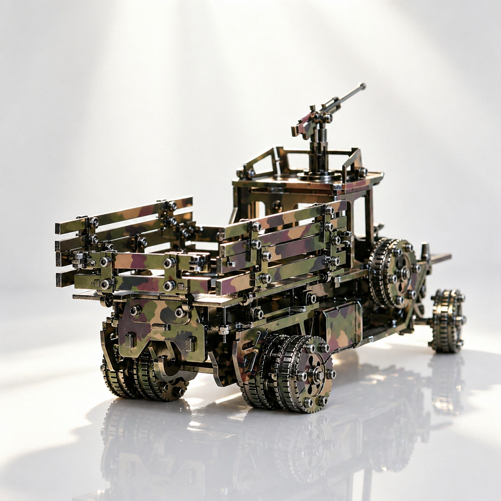 Camión Militar Camuflaje Mecánico Metal 3D